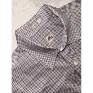 Peter Millar Mens Large Short Sleeve Button Down Shirt Plaid 100% Cotton
